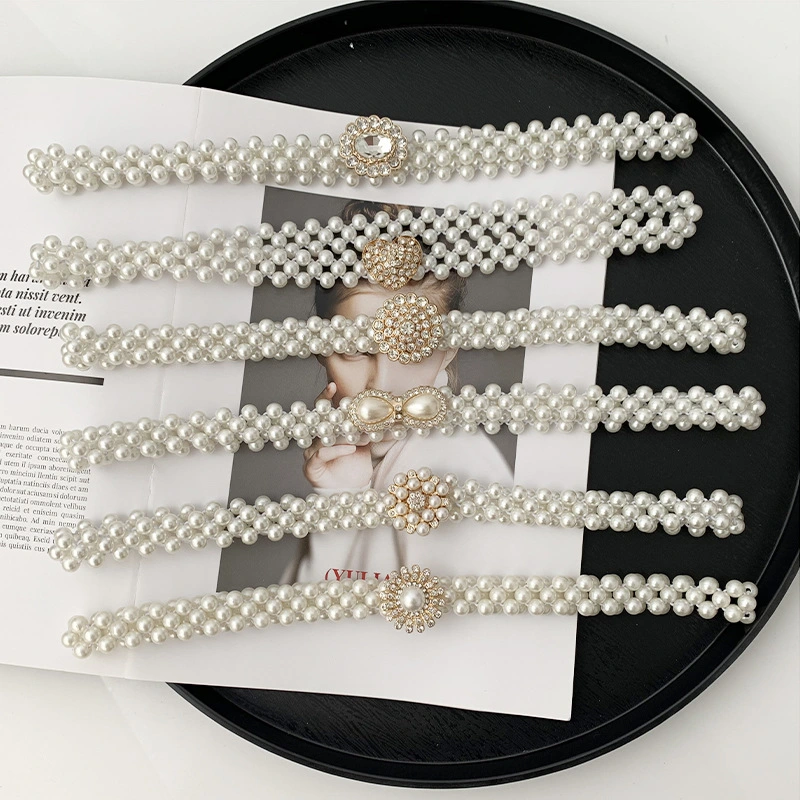 New Fashion Elastic Waist Belt Female Lady Women All-Match Pearl Belt Diamond Inside with Dress Belt Bl-3013