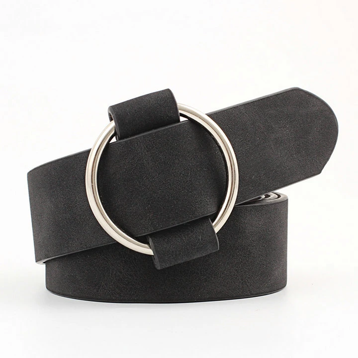 Needle-Free Round Buckle Casual Women′ S Belt Youth Fashion Wide Belt Women′ S Belt Faux Leather Belts Pin Free Buckle Belt