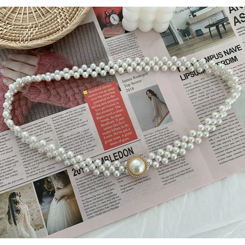 New Fashion Elastic Waist Belt Female Lady Women All-Match Pearl Belt Diamond Inside with Dress Belt Bl-3025