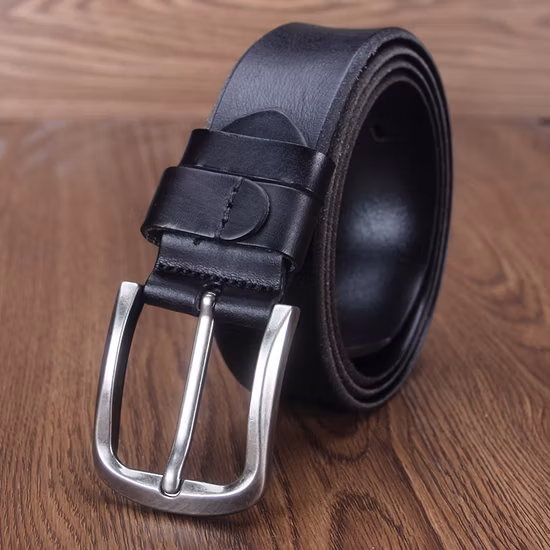 38mm幅の本牛革ベルト、ソフト針、レトロヴィンテージピンバックル